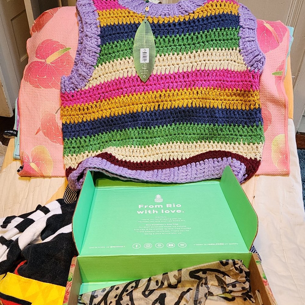 NWT FARM RIO Rainbow Striped crochet-knit vest, XL - NWT and NIB
